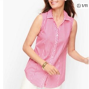 Talbots Pink Gingham Perfect Sleeveless Button-Down Shirt NWOT No Iron